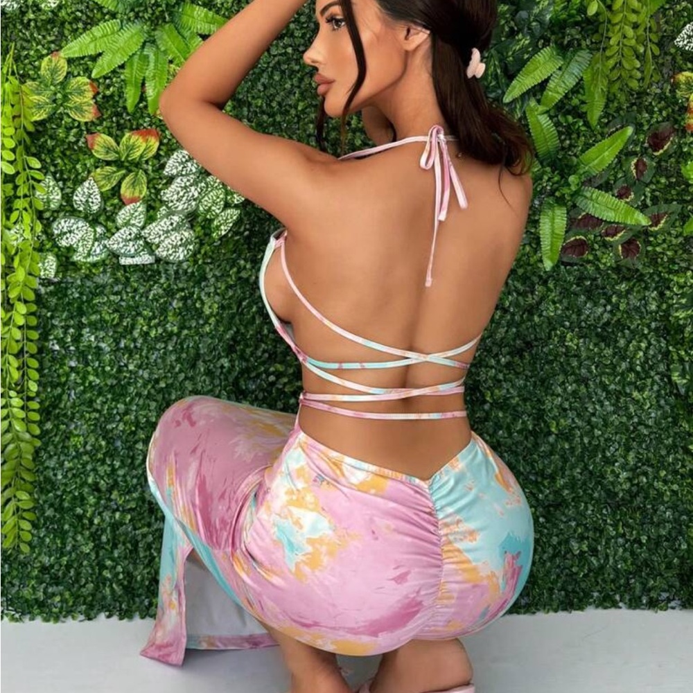 Colorful Strappy Halter Dress